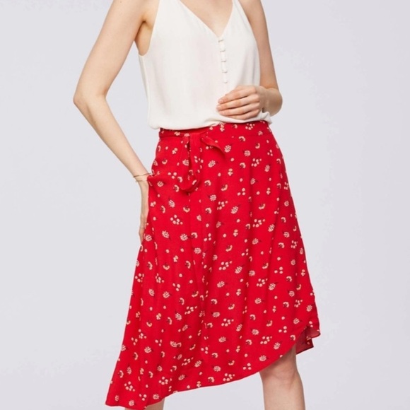 Loft Floral Red Wrap Skirt - Picture 1 of 4